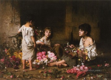 印象派の花 Painting - フラワーガールズの少女の肖像画 アレクセイ・ハラモフ